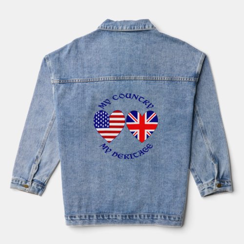 UK USA Flags My Country My Heritage Womens  Denim Jacket