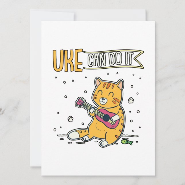 UKE Can Do It Ukulele Ukelele Cat Guitar Music Holiday Card (Front)