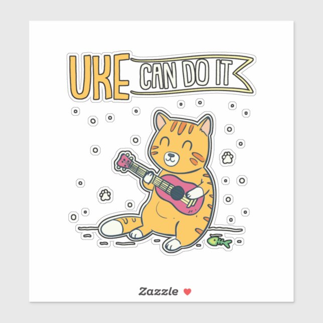 UKE Can Do It Ukulele Ukelele Cat Guitar Music Sticker (Sheet)