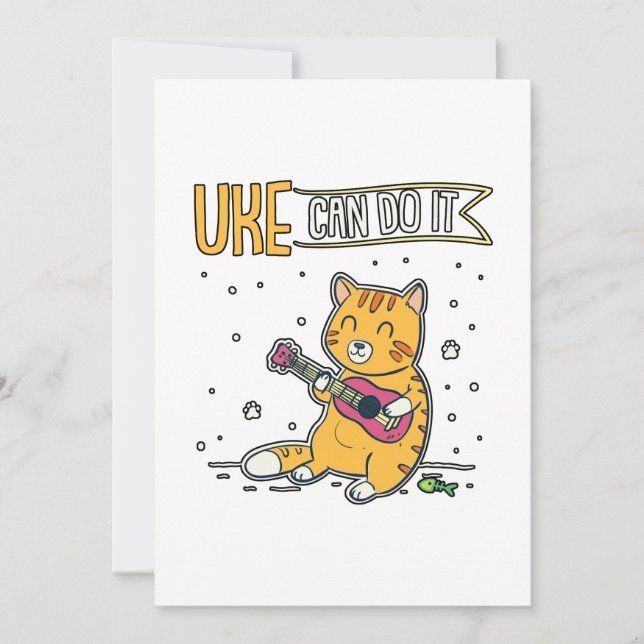 UKE Can Do It Ukulele Ukelele Cat Guitar Music Thank You Card (Front)