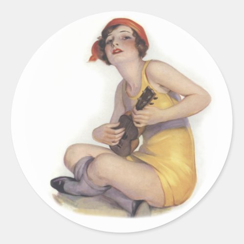 Uke Playing Flapper Round Sticker