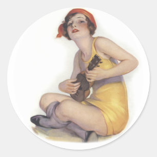 Uke Playing Flapper Round Sticker