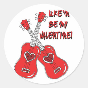 Uke'n be my Valentine ukulele heart Classic Round Sticker