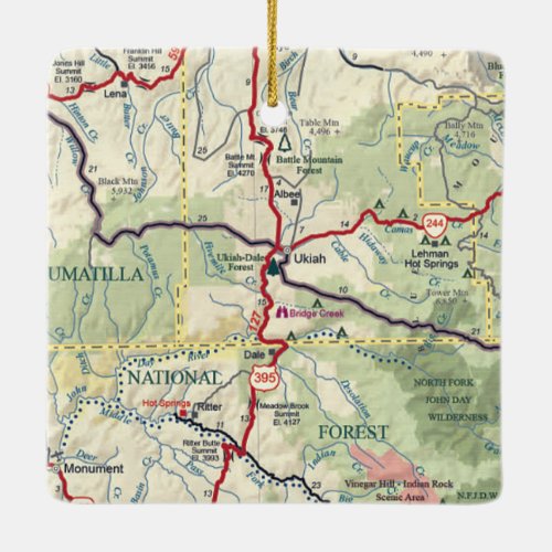 Ukiah OR Map Ceramic Ornament