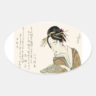 Ukiyo-e and Women Oval Sticker