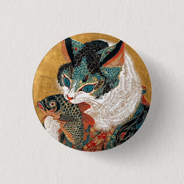 Ukiyo-e Cat | Japanese Art Button (Front)
