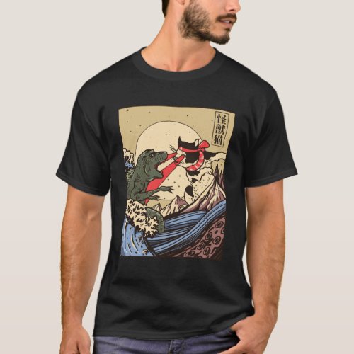 Ukiyo_e Catzilla Samurai versus Giant Kaiju  T_Shirt