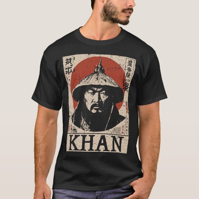 Ukiyo-e Genghis Khan | Mongolian Conqueror Portrai T-Shirt (Front)