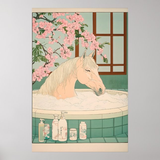 Ukiyo-e Horse Bathroom Print Japanese Minimalist (Front)