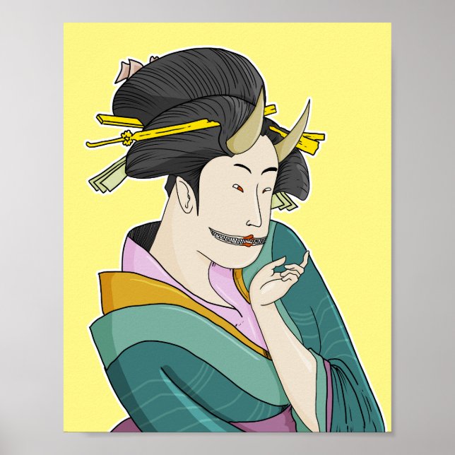 Ukiyo-e Japanese Woman Demon Oni Geisha Poster (Front)