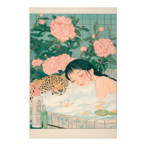 Ukiyo-e Leopard Bath Art Print Japandi Bathroom