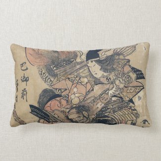Ukiyo-e Old Japanese Painting Of Two Samurais Lumbar Pillow