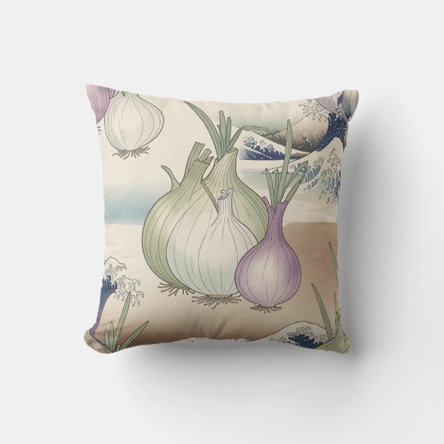 Ukiyo-e Onion Wave Pattern Throw Pillow (Front)