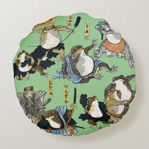 Ukiyo_e print _ Frogs as Japanese Kabuki actors Round Pillow