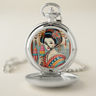 Ukiyo-e style: Ice cream and Oiran Pocket Watch