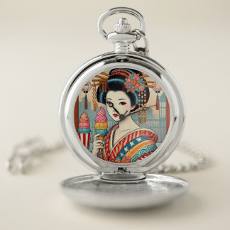 Ukiyo-e style: Ice cream and Oiran Pocket Watch