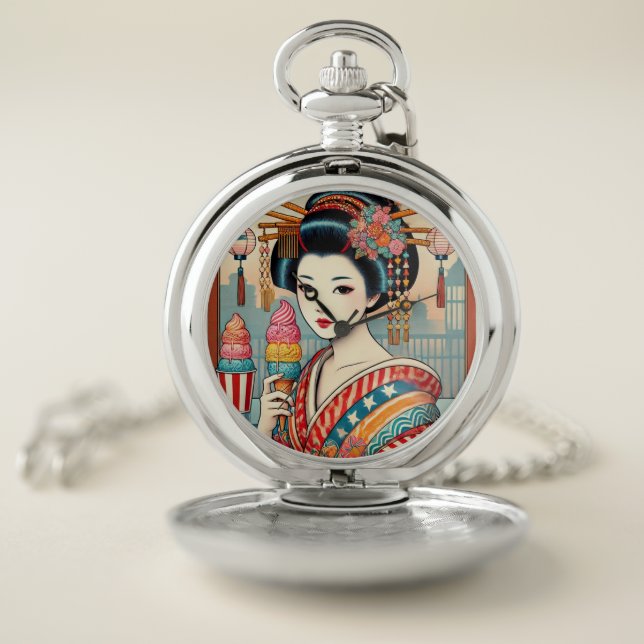 Ukiyo-e style: Ice cream and Oiran Pocket Watch (Inside)
