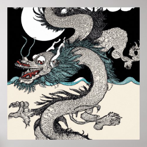 Ukiyo_E Style Japanese Art Asian Dragon Poster