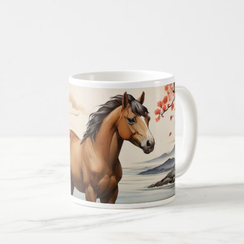 Ukiyo_e style Japanese painting of a brown horse Coffee Mug