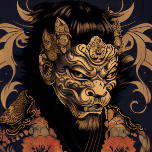 Ukiyo-e style Portrait of a Man in a Lion Mask Poster