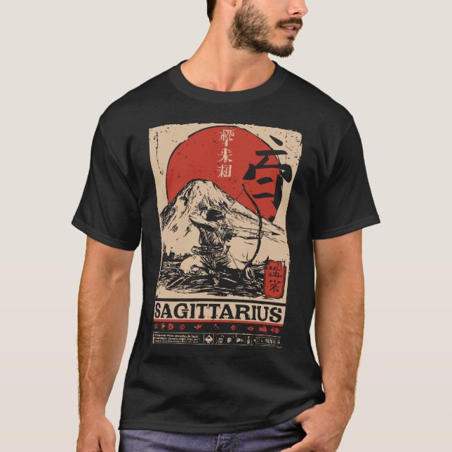 Ukiyo-e Style Sagittarius Zodiac | Red Sun Archer T-Shirt (Front)