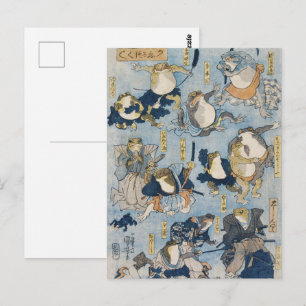 Ukiyo-e Warrior Frogs Antique Japanese Artwork Postcard