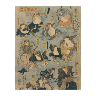 Ukiyo-e Warrior Frogs Antique Japanese Artwork Wood Wall Art
