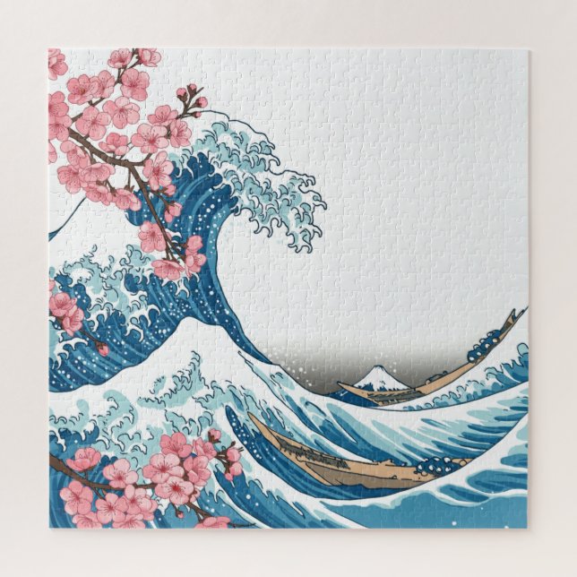 Ukiyo-e Wind Wave and Cherry Blossoms Jigsaw Puzzle (Vertical)