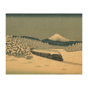 Ukiyo-e Winter Train Wood Wall Art