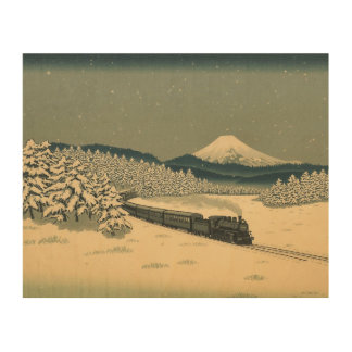 Ukiyo-e Winter Train Wood Wall Art