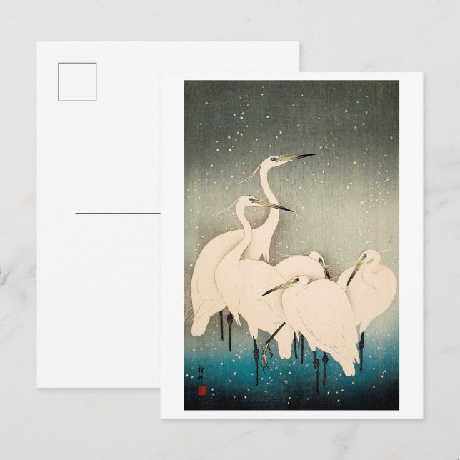 Ukiyoe - Egrets in Snow Postcard (Front/Back)
