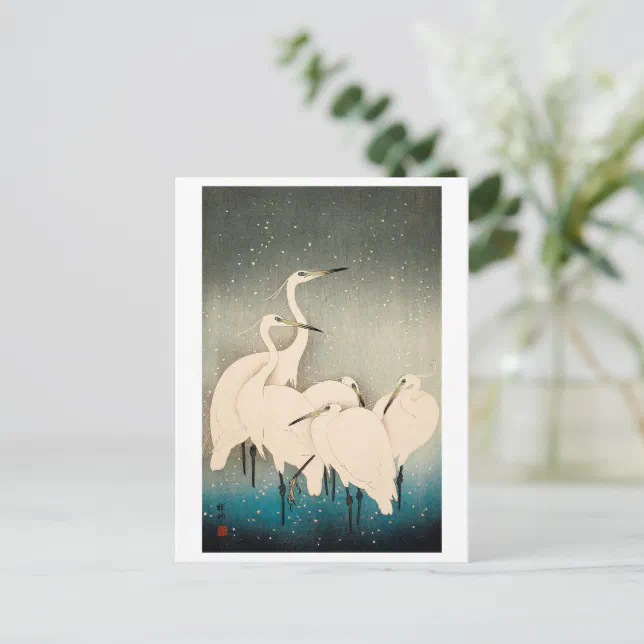 Ukiyoe - Egrets in Snow Postcard (Standing Front)