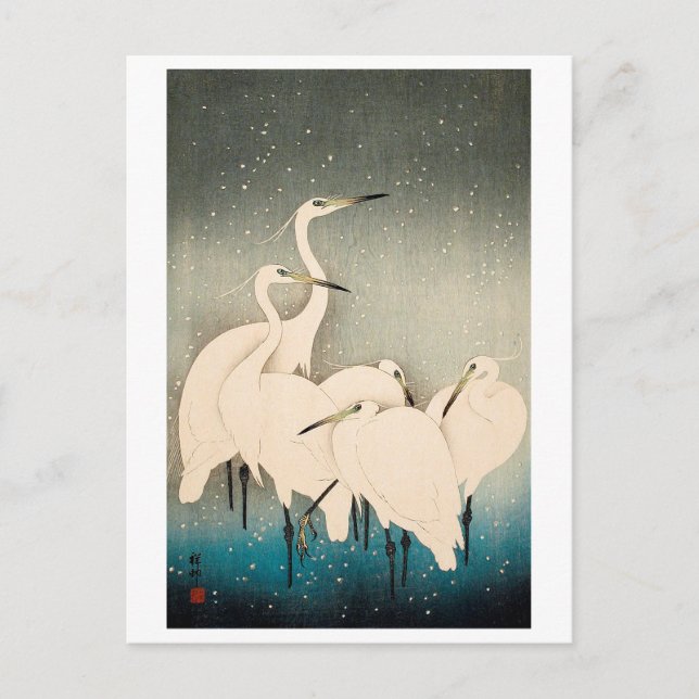 Ukiyoe - Egrets in Snow Postcard (Front)