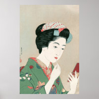 Ukiyoe [Goyo] Woman with a Red Brush (L) Poster