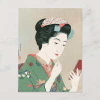 Ukiyoe [Goyo] Woman with a Red Brush Postcard