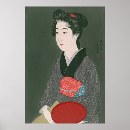 Ukiyoe Goyo Woman with a tray L Poster