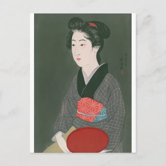 Ukiyoe [Goyo] Woman with a tray Postcard (Front)