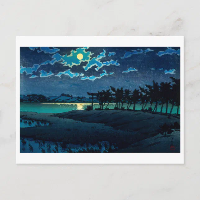 ukiyoe [hasui] A07 Hiroura on Lake Hinuma in Mito Postcard (Front)