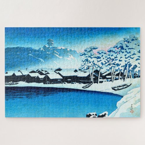 ukiyoe [hasui] C28 Dawn snow at the port of Ogi Jigsaw Puzzle