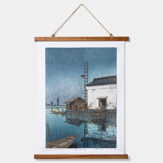 ukiyoe - hasui - m02 - Ushibori in rain -  Hanging Tapestry (Front)