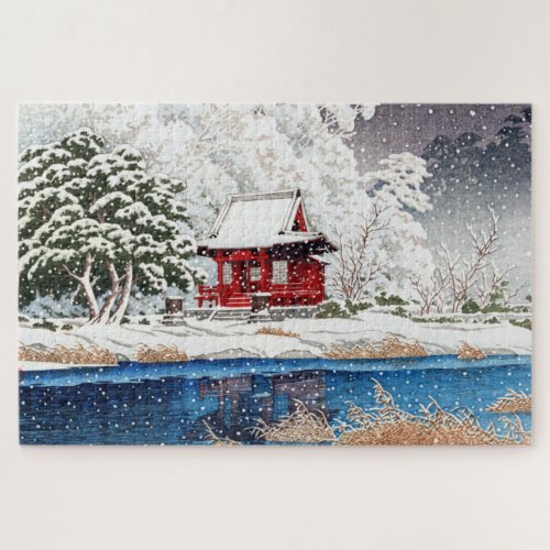 ukiyoe _ hasui _ m06 _ Snow at Shrine Entrance _  Jigsaw Puzzle
