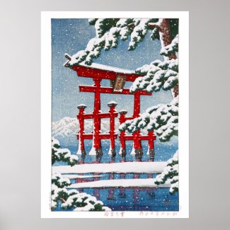 ukiyoe - hasui - m11 - Snow at Miyajima Shrine - 