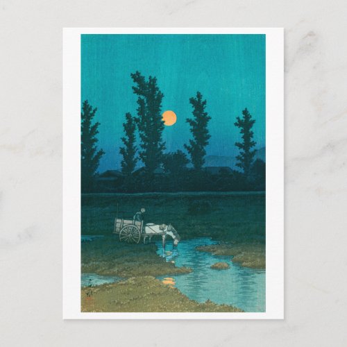 ukiyoe hasui No52 Evening moon over Nakanosima Postcard