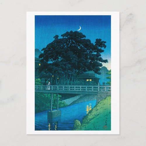 ukiyoe hasui No55 Takinogawa and Crescent Moon Postcard