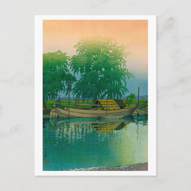 ukiyoe hasui No56 Dawn in Tsuchiura Postcard (Front)