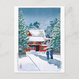 ukiyoe - hasui - No.22 Shrine Precincts in Snow - Postcard