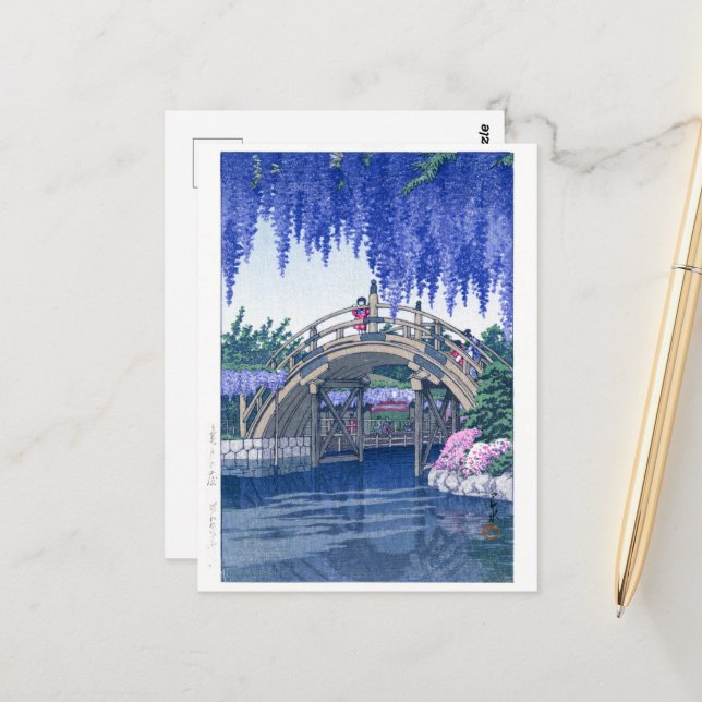 ukiyoe - hasui - No.34 Wisteria at Kameido - Postcard (Front/Back In Situ)