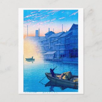 ukiyoe - hasui - No.38 Morning in Dotonbori, Osaka Postcard