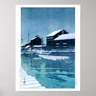 ukiyoe - hasui - No.40 Snow at Kiba - Poster