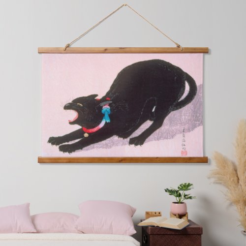 Ukiyoe [komei] 01 Black cat hissing Hanging Tapestry